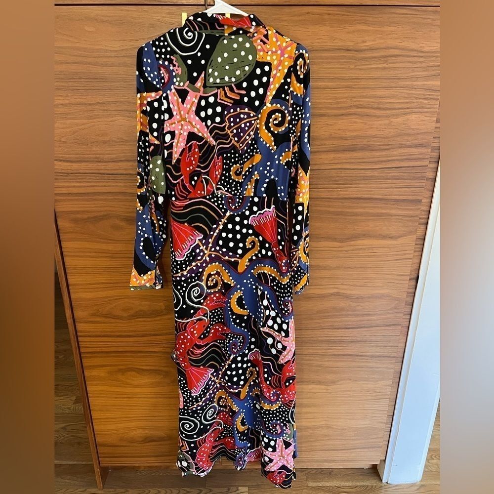 NWT Farm Rio Under The Sea Long Sleeve V-neck Plunge Ruffle Maxi Dress Small - Picture 6 of 15